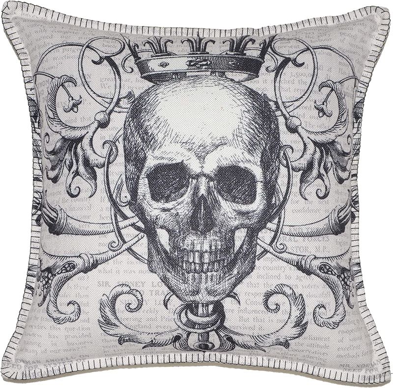 Photo 1 of 1 Hahadidi Halloween Pillow Covers 18x18 Printed Skull Halloween Pillow Cases with Needle lace Halloween Throw Pillow Covers for Halloween Decorations
