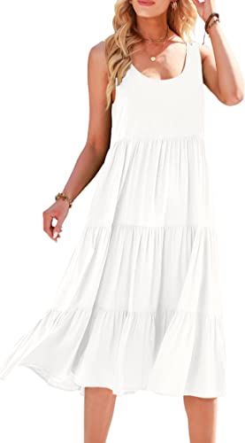 Photo 1 of ANRABESS Women's Summer Sleevelesss Scoop Neck Sundress Loose Casual Pleated Swing Flowy Beach Tank Midi Dress with Pockets SIZE M
