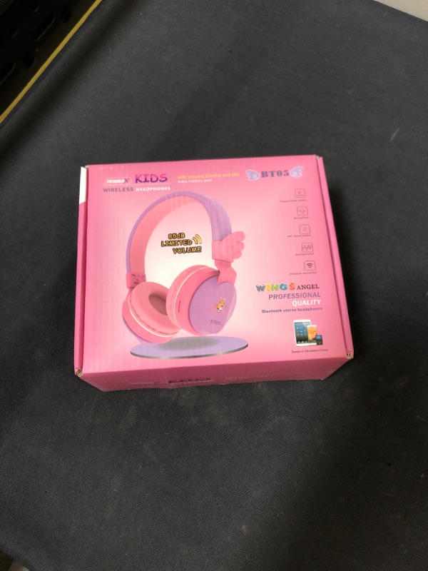 Photo 1 of Riwbox BT05 Bluetooth Kids Headphones Wireless Foldable Headset Over Ear with Volume Limited and Mic/TF Card Compatible for iPad/iPhone/Tablet (Purple and Pink)