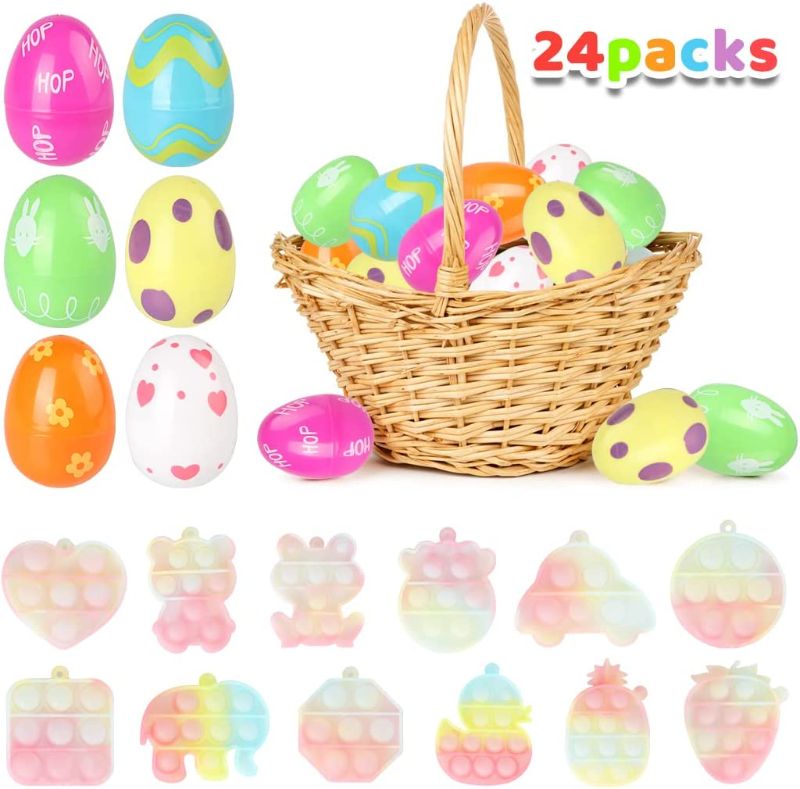 Photo 1 of 24 Pack Easter Basket Stuffers Mini Pop Toy Filled Easter Eggs Filler for Kids Toddler Teens Easter Party Favor or Basket Stuffers
