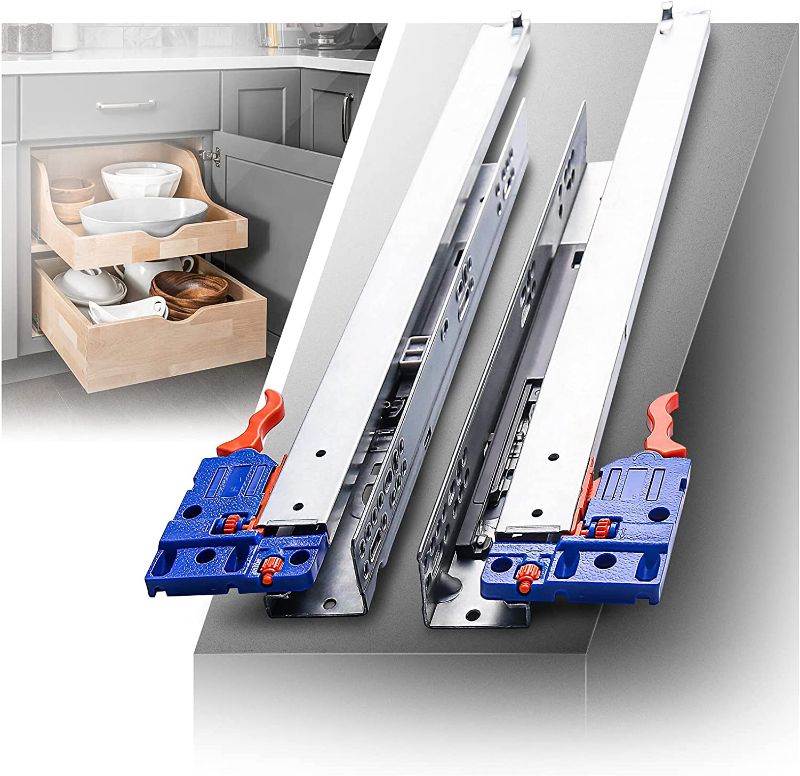 Photo 1 of AOLISHENG Soft Close Bottom Mount Drawer Slides 20 Inch Full Extension Ball Bearing Hidden Undermount Runners Locking Devices Concealed Rails Track 100 lb Load Capacity 1 Pair
