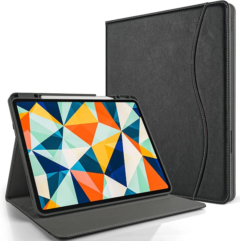 Photo 1 of iPad Pro 12.9 Case 5th Generation with Pencil Holder and Pocket, Multiple Angles Viewing Flip Folio Protective Cover Auto Sleep/Wake for 2021 iPad Pro 12.9 Inch Only - Black
