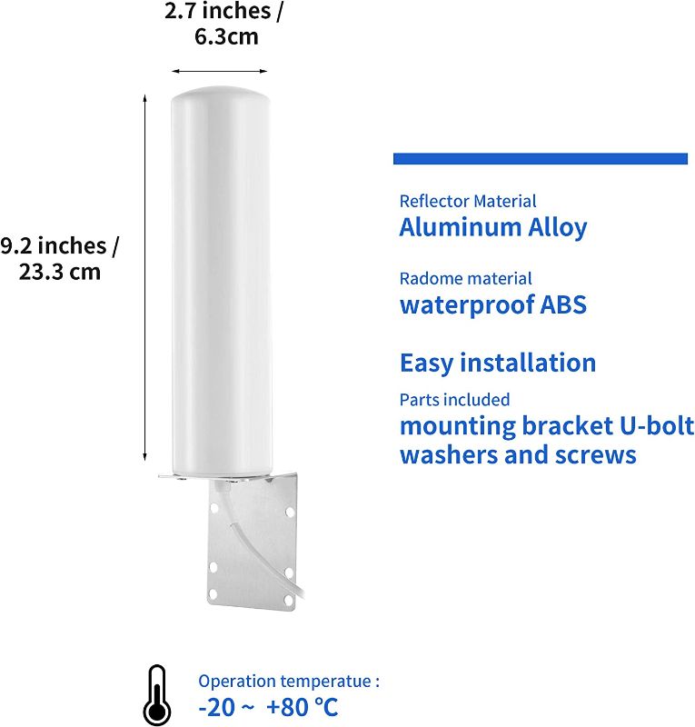 Photo 2 of High Gain 10-12dBi Dual SMA Male 698-2700 MHz 3G/4G LTE Omni-Directional Outdoor Pole/Wall Mount Antenna for Mobile Cell Phone Cellular 4G LTE Router Modem Gateway