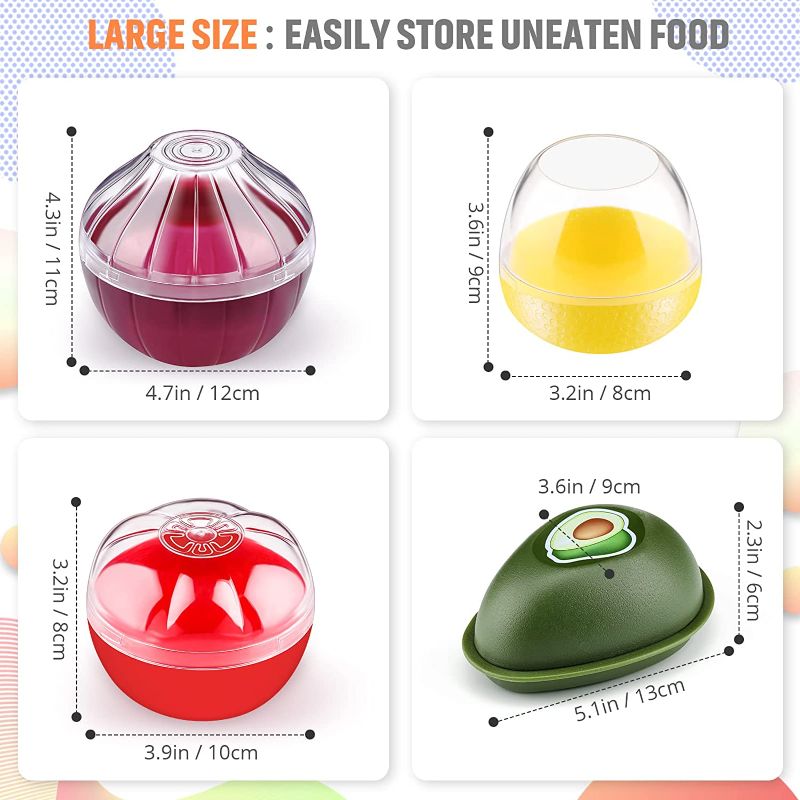 Photo 2 of 4 Pieces Silicone Fruit and Vegetable Shaped Savers, Storage Containers for Fridge, Avocado Lemon Tomato and Onion Keeper/Saver/Holder, Refrigerator Vegetable Crisper