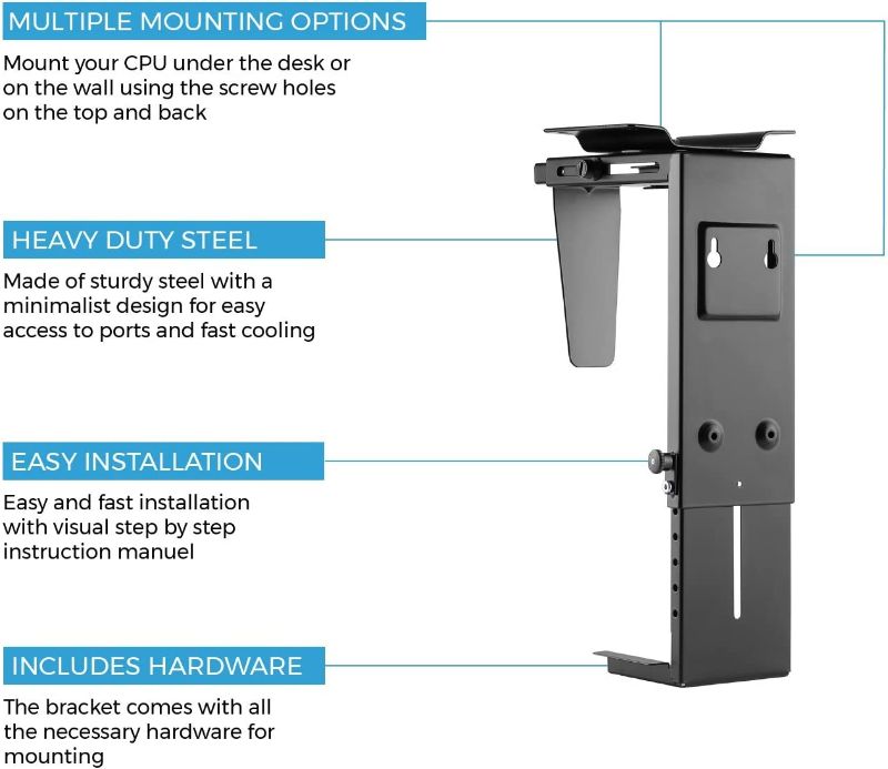 Photo 1 of HumanCentric Adjustable Under Desk Computer Mount and Wall Mount | CPU Holder That Fits Most PC or Computer Cases