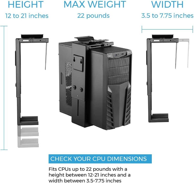 Photo 5 of HumanCentric Adjustable Under Desk Computer Mount and Wall Mount | CPU Holder That Fits Most PC or Computer Cases