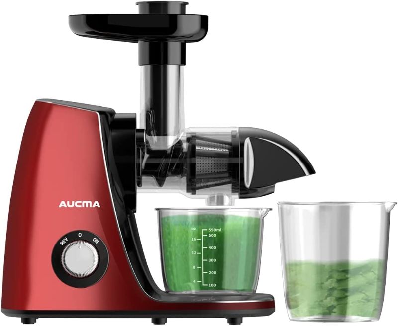 Photo 1 of Aucma Juicer Machine,Slow Juicer Extractor,Cold Press Juicer with Quiet Motor and Reverse Function,Masticating Juicer Machine with Brush & Recipes,for High Nutrient Fruit Vegetable Juice (Red)