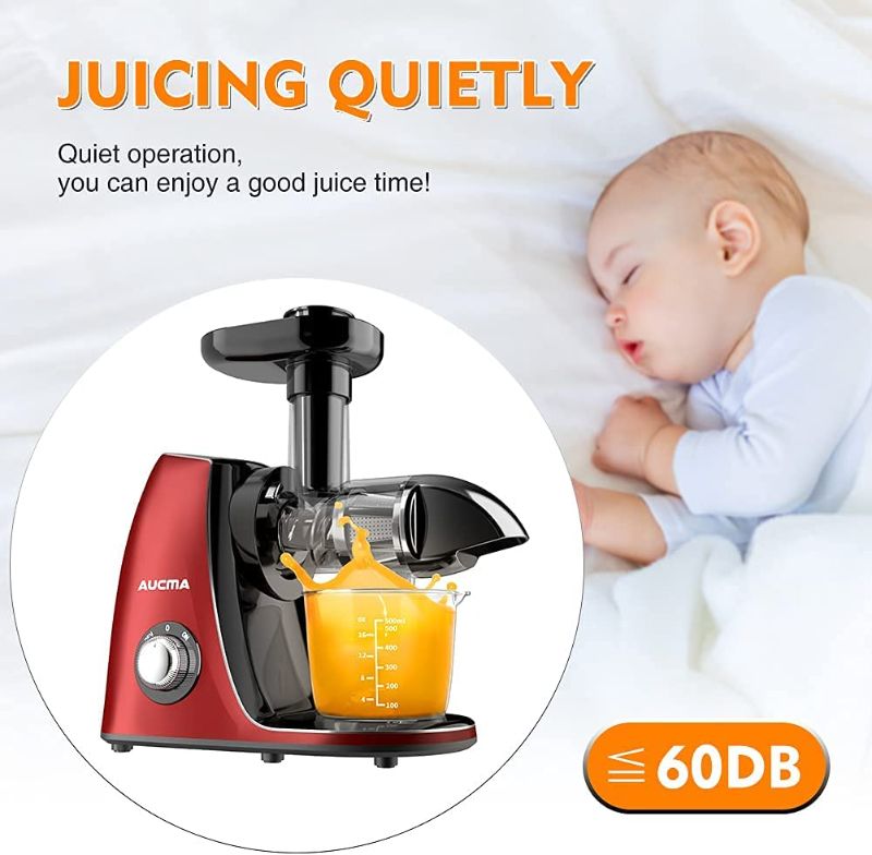 Photo 3 of Aucma Juicer Machine,Slow Juicer Extractor,Cold Press Juicer with Quiet Motor and Reverse Function,Masticating Juicer Machine with Brush & Recipes,for High Nutrient Fruit Vegetable Juice (Red)