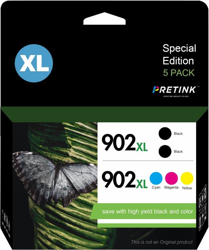 Photo 1 of PRETINK Compatible Ink Cartridges Replacement for HP 902 XL 902XL Ink Cartridges (Newest Chip) Work with HP Officejet Pro 6978 6974 6975 6968 Printers (2 Black, 1 Cyan, 1 Magenta, 1Yellow, 5-Pack)