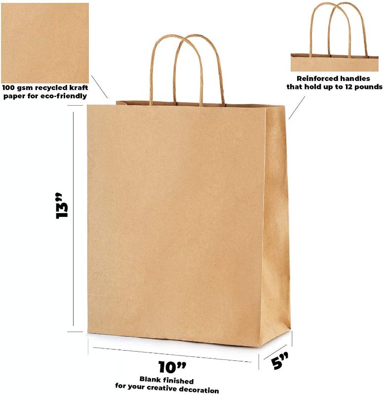 Photo 2 of [50 Pack] Heavy Duty 10x13 Kraft Paper Bags 50 pc 10x5x13 Kraft Paper Bags Brown Paper Bags Brown Gift Bags Kraft Shopping Bags Kraft Retail Bags Paper Gift Recycled Paper Bags Kraft Paper Bags with Handles Bulk