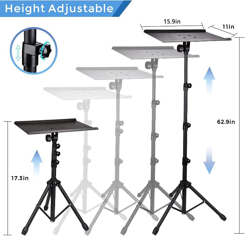 Photo 3 of Projector Tripod Stand - Laptop Tripod Adjustable Height 23 to 63 Inch DJ Mixer Stand Up Desk The Outdoor Computer Desk Stand Portable with Gooseneck Phone Holder?Apply to Stage or Studio