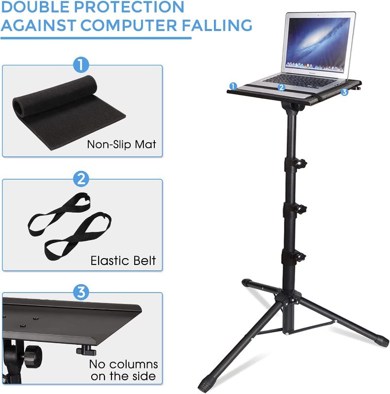 Photo 2 of Projector Tripod Stand - Laptop Tripod Adjustable Height 23 to 63 Inch DJ Mixer Stand Up Desk The Outdoor Computer Desk Stand Portable with Gooseneck Phone Holder?Apply to Stage or Studio