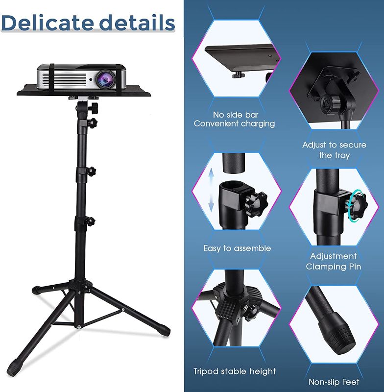 Photo 1 of Projector Tripod Stand - Laptop Tripod Adjustable Height 23 to 63 Inch DJ Mixer Stand Up Desk The Outdoor Computer Desk Stand Portable with Gooseneck Phone Holder?Apply to Stage or Studio