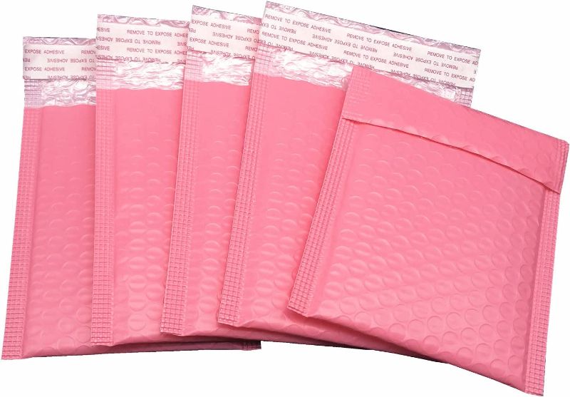 Photo 1 of 4x5 Inch Pink Poly Bubble Mailers Small Padded Envelopes Self-Sealing Shipping Bags 50 Pack