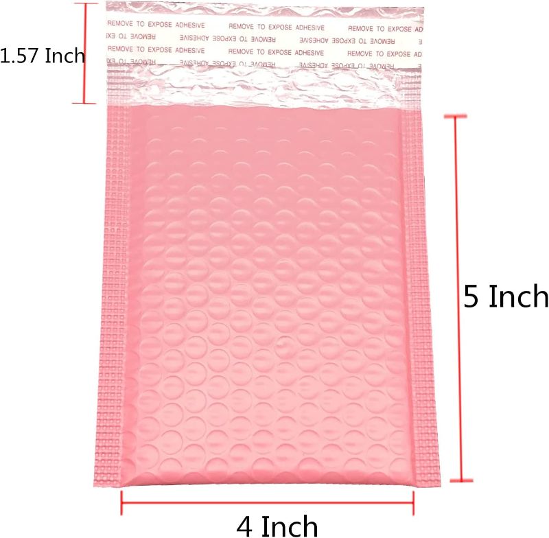 Photo 2 of 4x5 Inch Pink Poly Bubble Mailers Small Padded Envelopes Self-Sealing Shipping Bags 50 Pack