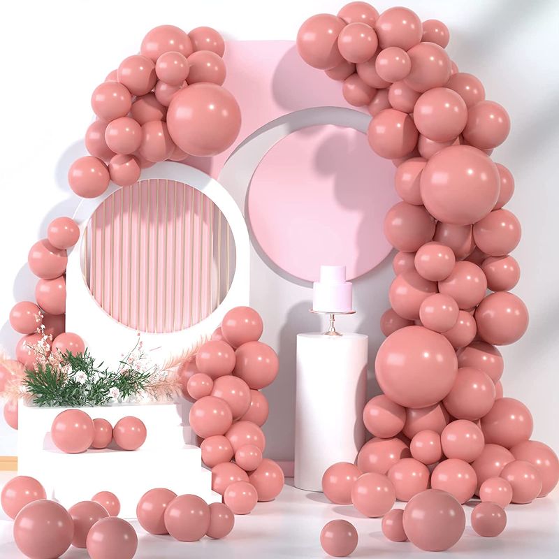 Photo 1 of 83Pack Retro Dusty Pink Balloons 18/12/10/5 Inch Matte Latex Helium Balloons for Dusty Rose Party Coral Birthday Baby Shower Bridal Shower Wedding Decorations Supplies