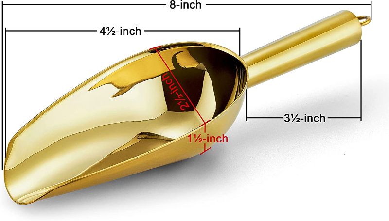 Photo 2 of 6 Ounce Ice Scoop Set of 2, E-far Gold Stainless Steel Small Scoops for Ice Cube/Candy/Flour/Sugar, Metal Utility Scoops for Canisters, Baking, Kitchen Pantry, Rust Free & Dishwasher Safe