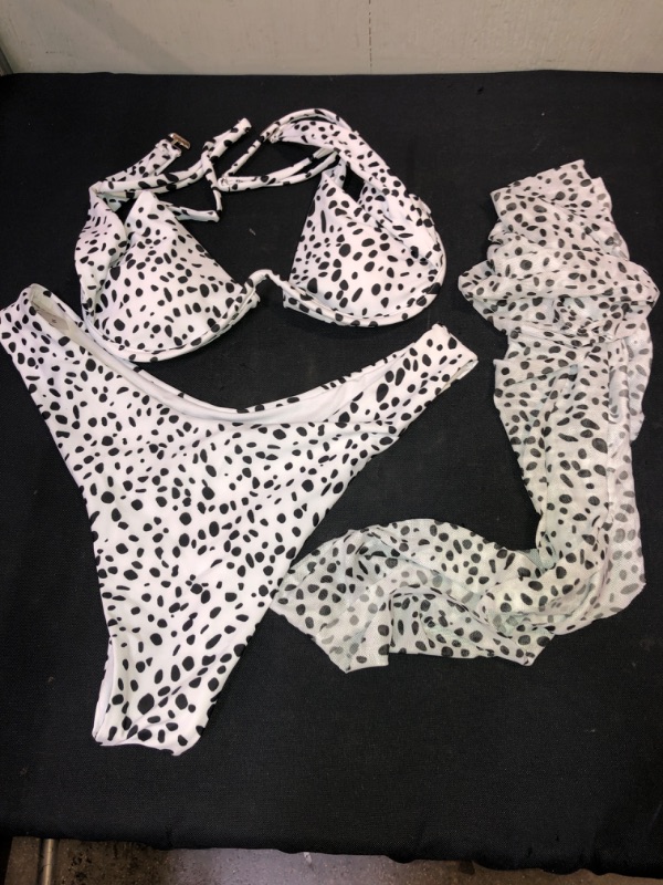 Photo 1 of 3 PCS WOMEN'S BATHING SUIT, BLACK & WHITE SPOTS, SIZE MEDIUM 