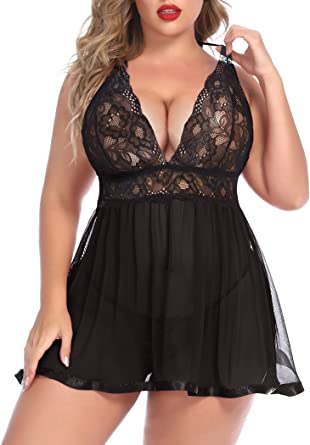 Photo 1 of Avidlove Women Plus Size Babydoll Lingerie Sheer Lace Chemise Mesh Sleepwear, SIZE 14W (1X)