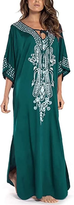 Photo 1 of Bsubseach Women Embroidery Short Sleeve Bikini Swimsuit Cover Up Side Split Beach Kaftan Dress