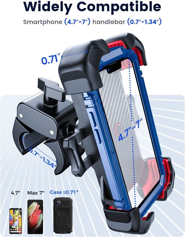 Photo 1 of Joyroom Motorcycle Phone Mount, [1s Auto Lock][100mph Military Anti-Shake] Bike Phone Holder for Bicycle, [10s Quick Install] Handlebar Phone Mount, Compatible with iPhone, Samsung, All Cell Phone