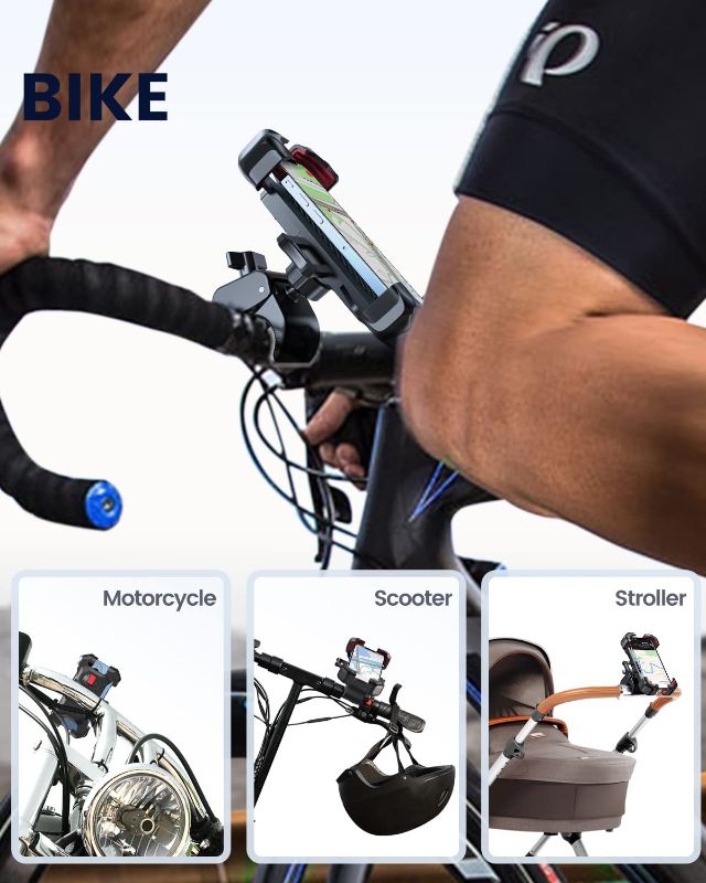 Photo 3 of Joyroom Motorcycle Phone Mount, [1s Auto Lock][100mph Military Anti-Shake] Bike Phone Holder for Bicycle, [10s Quick Install] Handlebar Phone Mount, Compatible with iPhone, Samsung, All Cell Phone