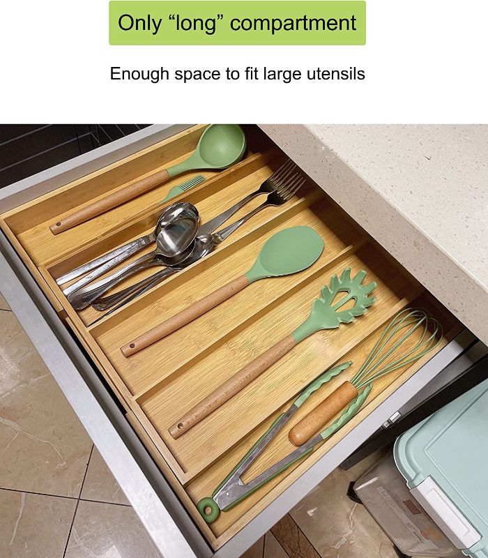 Photo 3 of Bamboo Kitchen Drawer Organizer Large Utensil Organizer Silverware and Cutlery Holder Tray with Divider Expendable Flatware Tray