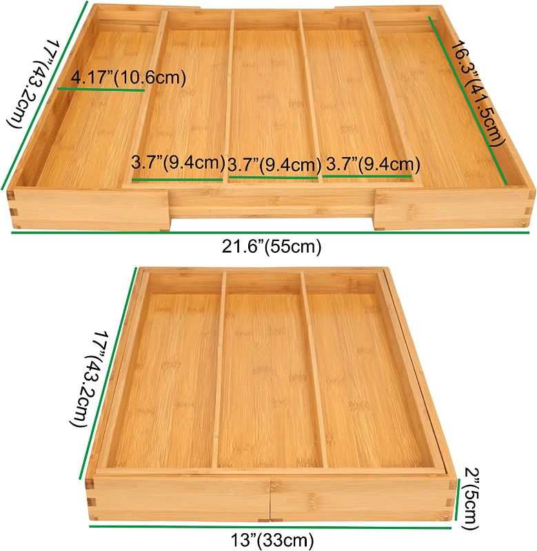 Photo 2 of Bamboo Kitchen Drawer Organizer Large Utensil Organizer Silverware and Cutlery Holder Tray with Divider Expendable Flatware Tray