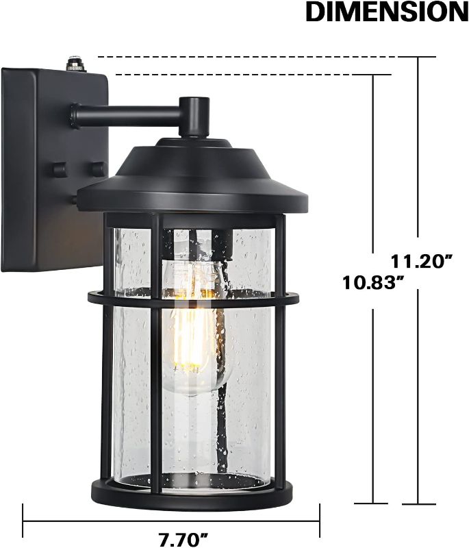 Photo 3 of 2 Pack Large Dusk to Dawn Outdoor Wall Light, Exterior Wall Lantern Wall Mount Lights in Matte Black Fixtures, Anti-rust Wall Sconce with Seeded Glass Shade for Entryway, Porch