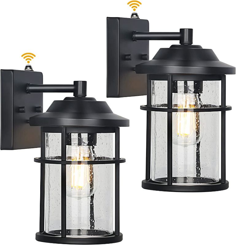 Photo 1 of 2 Pack Large Dusk to Dawn Outdoor Wall Light, Exterior Wall Lantern Wall Mount Lights in Matte Black Fixtures, Anti-rust Wall Sconce with Seeded Glass Shade for Entryway, Porch