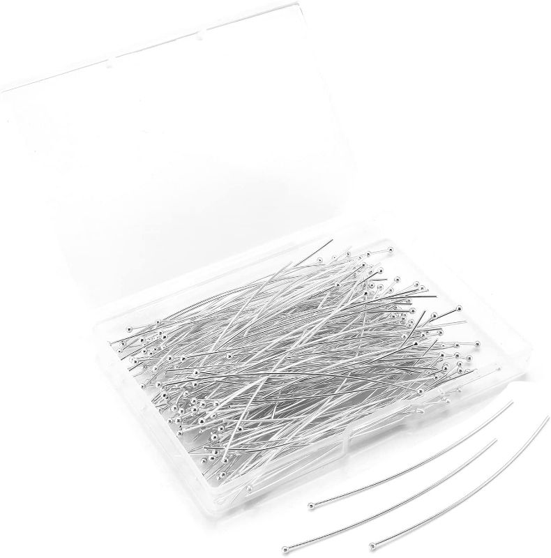 Photo 1 of 70mm/2.76in 21 Gauge 200PCS Open Eye pins Head pins Ball pins for Jewelry Making (Ball Pins, Silver Plated)