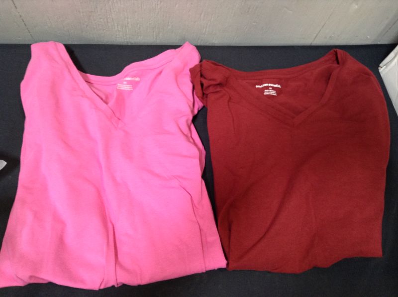 Photo 2 of Amazon Essentials Women's 2-Pack V-Neck Classic-fit Short-Sleeve Tee Shirt---Size M