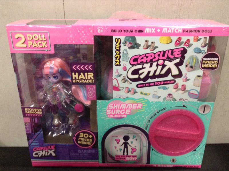 Photo 3 of Capsule Chix Shimmer Surge 2 Pk 4.5 in Small Doll + Capsule Machine, New, Age 6+---factory sealed