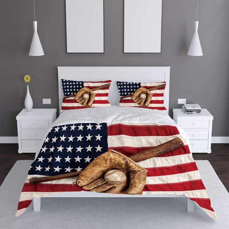 Photo 1 of 3D American Flag Duvet Cover Queen Size 3 Pieces Bedding Cover Sets (Without Comforter)