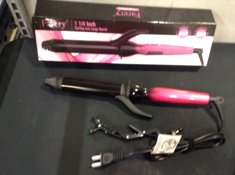 Photo 3 of FARERY 1.25 Inch Curling Iron for Long Hair, Tourmaline Ceramic Clipped Long Barrel 1-1/4 Inch Curling Wand for Long Lasting Curl, Instant Heat & Dual Voltage to Travel, Temp 248? to 430?, Pink