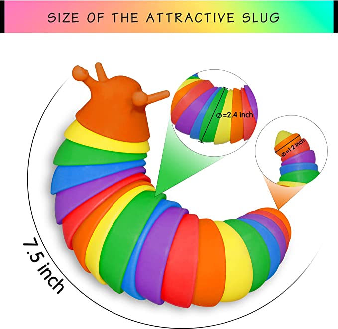 Photo 2 of Fidget Slug Toy, Flexible Decompression Slug for Relaxing, Friendly Articulated Slug Fidget Toy, Hand Sensory Toy for Adults (7.5 Inch Rainbow)--FCATORY SEALED