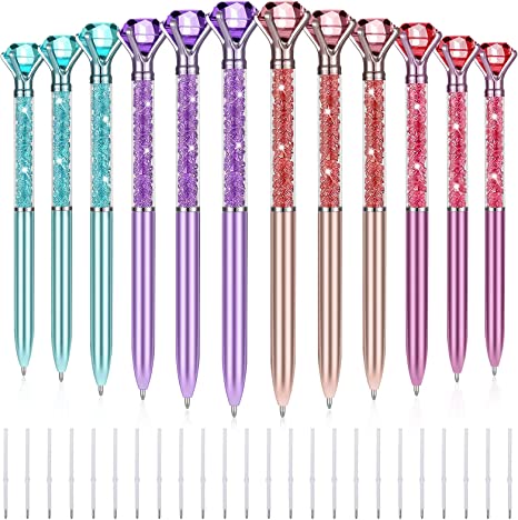 Photo 1 of Large Diamond Pens Set, Large Crystal Diamond Pens, 0.0 Inch Sparkling Pens, Black Ink with Bonus Refills, Cute and Beautiful Rhinestone Pens for Wedding Favors for Back to School Supplies----Factory sealed