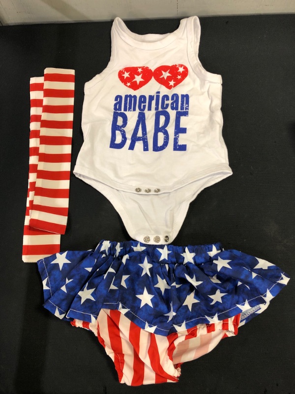 Photo 1 of 4th of July Girl Birthday 3 Piece Set American Flag+Ruffle Tulle Skirt+Headband
size 6-12 months