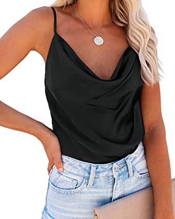 Photo 1 of Ekouaer Silk Camisole Tops for Women Cowl Neck Camis Satin Tank Top Sexy Spaghetti Strap Sleeveless Loose Blouse
Size L