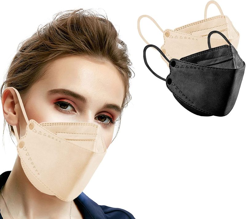 Photo 1 of 60PCS KF94 Mask, 4 Layers Non-woven KF94 Face Masks 3D Fish Type Protection for Adult Women Men Black+Champagne 6 BAGS 
