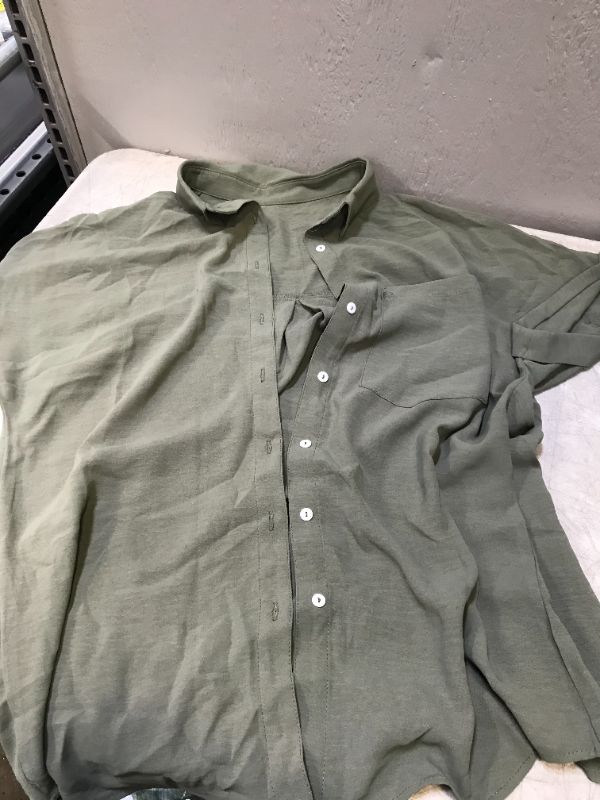 Photo 2 of Beautife Womens Short Sleeve Shirts V Neck Collared Button Down Shirt Tops with Pockets --- MEDIUM 
