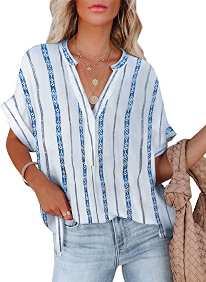 Photo 1 of AlvaQ Women Summer V Neck Chiffon Blouses Casual Loose Tunic Short Sleeve Tops Size - Small 
