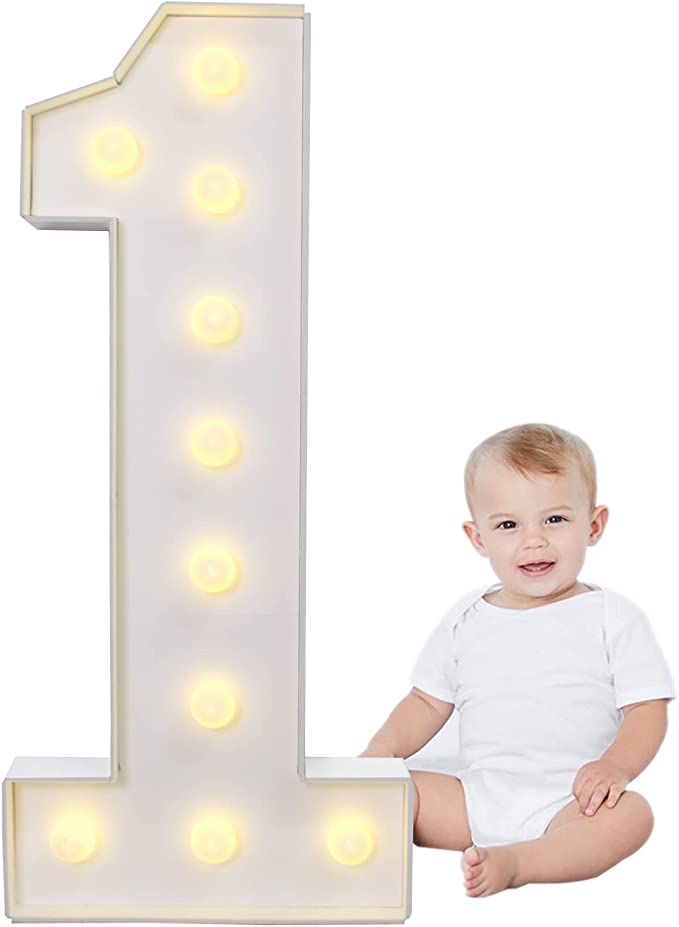 Photo 1 of 3.28Ft Giant Marquee Light Up Number 1 Mosaic Balloon Frame Large Pre-cut Foam Board LED Number Sign for First Birthday Party Decor Anniversary DIY Decorations (Number 1)
