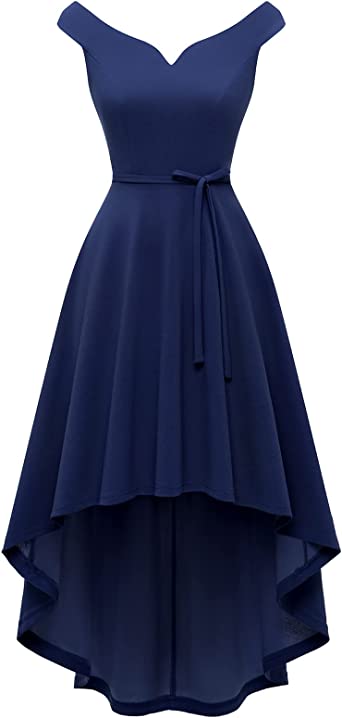 Photo 1 of DRESSTELLS Off Shoulder Bridesmaid High Low Semi Formal Homecoming Dress for Juniors Teens Wedding Guest
 SIZE M