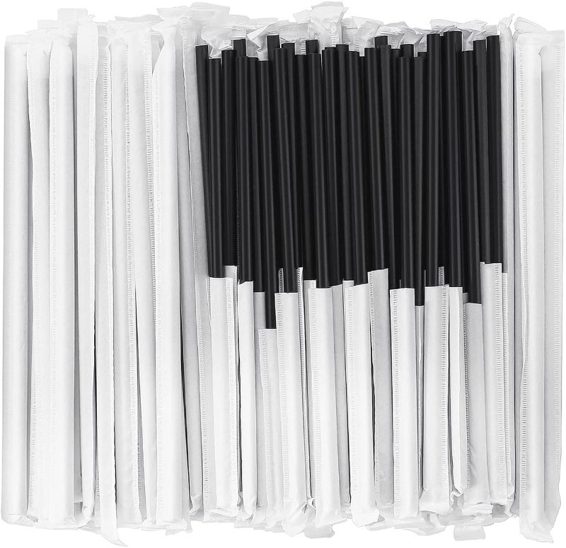 Photo 1 of [100 Pcs] Biodegradable Compostable Individually Wrapped Straws - PLA Disposable Plant Based Black Straws (8.25" LongX0.23" Wide)
