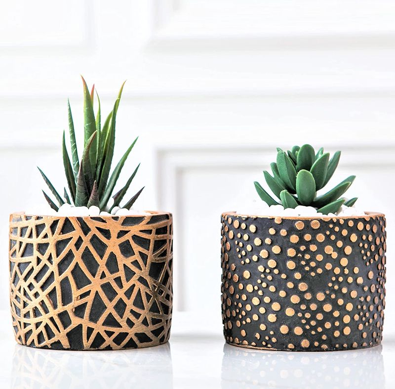 Photo 1 of 
Small Pots for Plants - 4 Inch Pots for Plants, Cement Decorative Flower Pots, Mini Succulent Pots Drainage, Christmas Planters for Cactus, Gold Plant Pot, Macetas para Plantas Interior Elegantes
