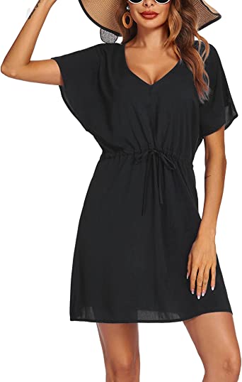 Photo 1 of Ekouaer Women's Cover Up Short Sleeve Beachwear Coverups Loose V-Neck Bikini Beach Tunic Top SIZE M
