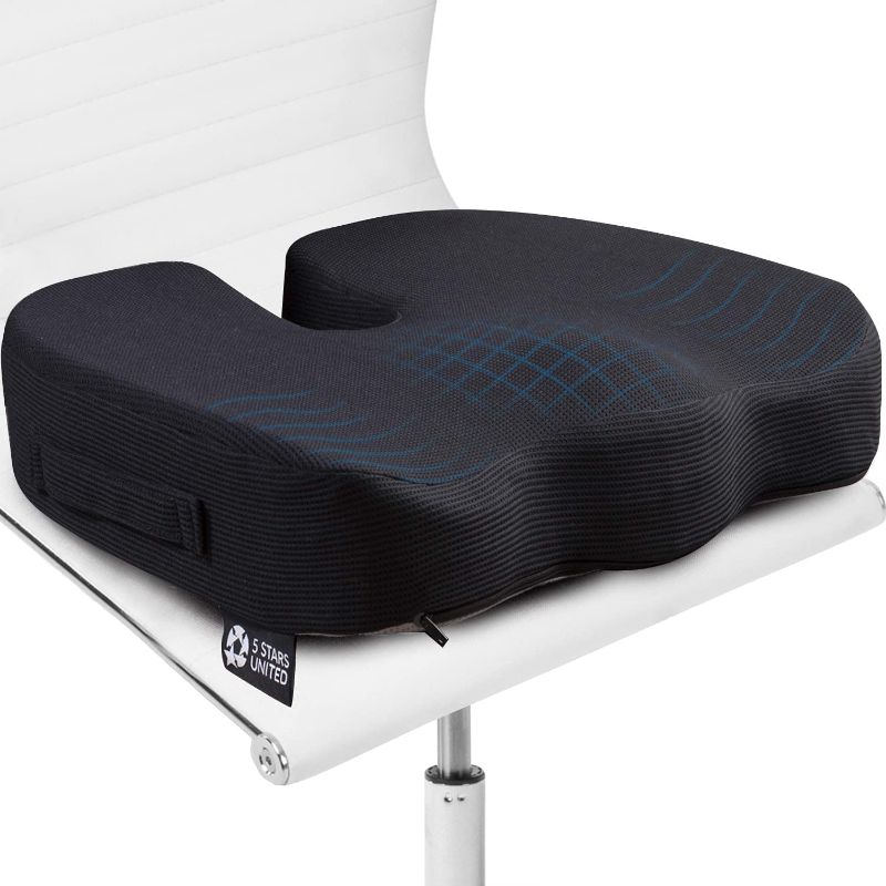 Photo 1 of Seat Cushion Pillow for Office Chair - Memory Foam Firm Coccyx Pad - Tailbone, Sciatica, Lower Back Pain Relief - Contoured Posture Corrector for Car, Wheelchair, Computer and Desk Chair
