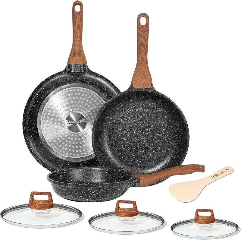 Photo 1 of  Frying Pan Set with Lids Nonstick Skillet Sets Egg Omelette Pans Induction Compatible, PFOA & PTFEs Free, 7-Piece