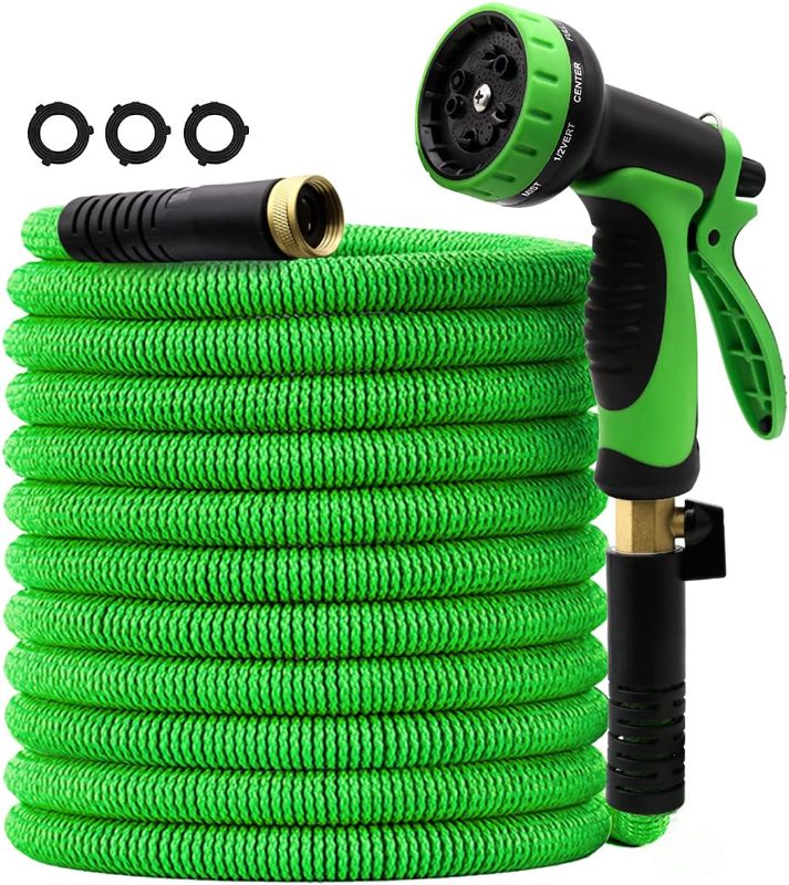 Photo 1 of 25FT Garden Hose Expandable , Water Collapsible Hose with 10 Function Spray Nozzle, Triple Latex Core, 3/4" Solid Brass Connectors, Leakproof No Kink Expanding Lightweight Watering Hoses Pipe
